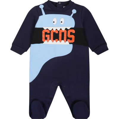 Gcds Mini Blue Baby Grow For Baby Boy With Monster And Logo