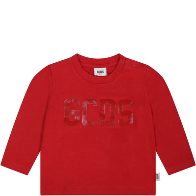 Gcds Mini Red T-shirt For Baby Boy With Logo