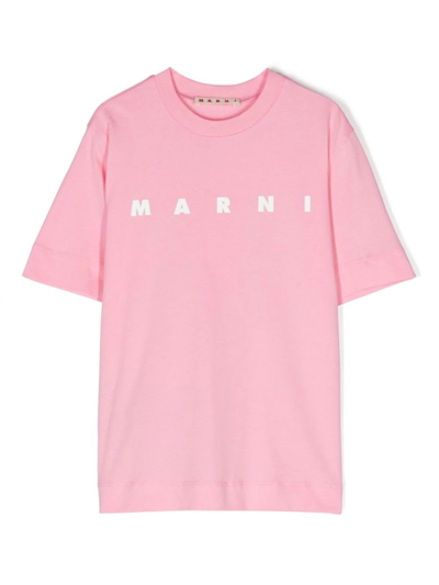 Marni Kids' Logo印花棉t恤 In Rosa