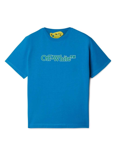 Off-white Kids' Big Bookish Cotton T-shirt In Blue