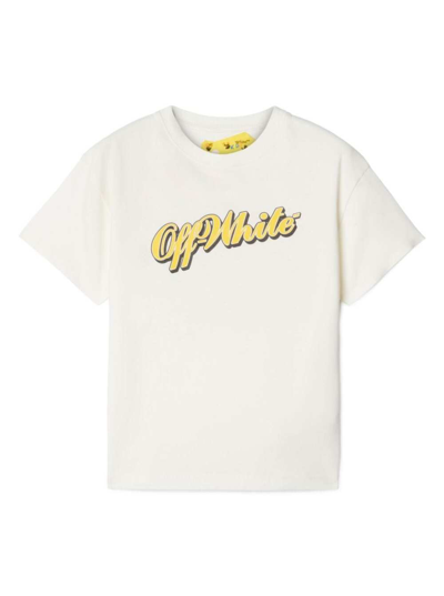 Off-white Kids' Baseball Logo印花棉t恤 In White