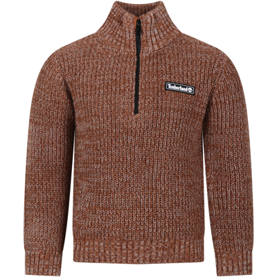 Timberland Kids' Brown Sweater For Boy With Zip
