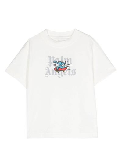 Palm Angels Kids' X Keith Haring Boy's Skateboard Short-sleeve T-shirt In White
