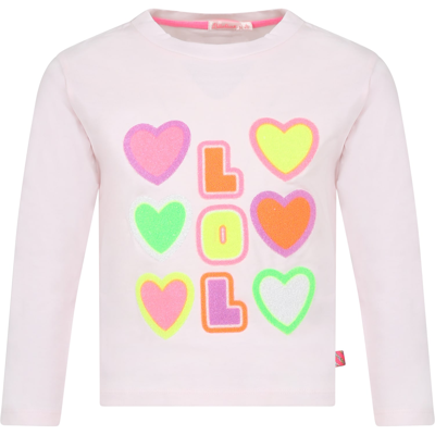 Billieblush Kids' Pink T-shirt For Girl With Heart And Writing