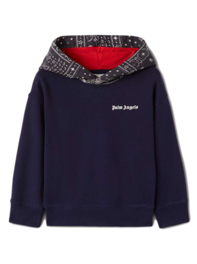 Palm Angels Kids' Pa Astro Paisley Reg.hoodie Navy Blue Wh