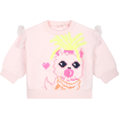 Billieblush Pink Sweatshirt For Baby Girls With Multicolor Print