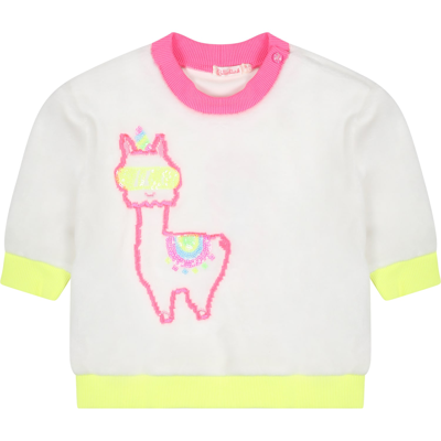 Billieblush Ivory Sweatshirt For Baby Girl With Llama In White