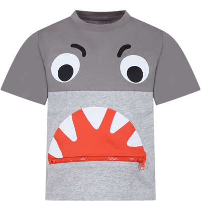 Stella Mccartney Kids' Gray T-shirt For Boy With Shark In Grey