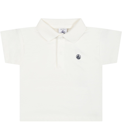 Petit Bateau White Polo Shirt For Baby Boy With Logo