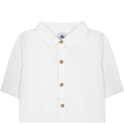 Petit Bateau Babies' Logo刺绣珠地布衬衫 In White