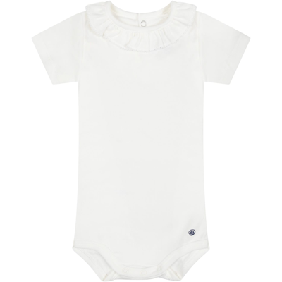 Petit Bateau White Bodysuit For Baby Girl With Ruffles