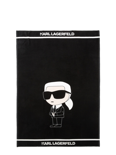 Karl Lagerfeld Ikonik Organic-cotton Beach Towel In Black