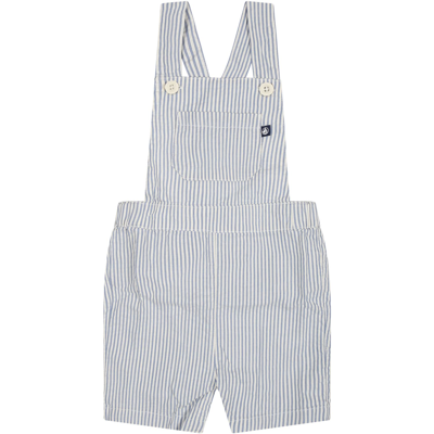 Petit Bateau Light Blue Dungarees For Baby Boy With Stripes