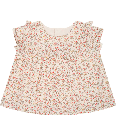 Bonpoint Beige Top For Baby Girl With All-over Floral Pattern