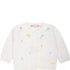 BONPOINT WHITE CARDIGAN FOR BABY GIRL WITH ALL-OVER EMBROIDERED CHERRIES