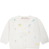 Bonpoint White Cardigan For Baby Girl With All-over Embroidered Cherries In White
