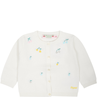 Bonpoint Babies' Claudie 樱桃刺绣棉开衫 In White