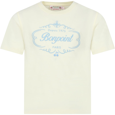 Bonpoint Kids' Ivory T-shirt For Girl With Logo In Giallo
