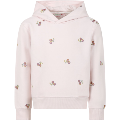 Bonpoint Kids' Pink Sweatshirt For Girl With All-over Cherries