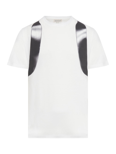 Alexander Mcqueen T-shirt Lthr Seal Hrnss Prt In White Black