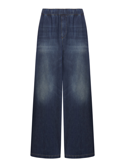 Valentino Loose Denim Drawstring Jeans In Blue