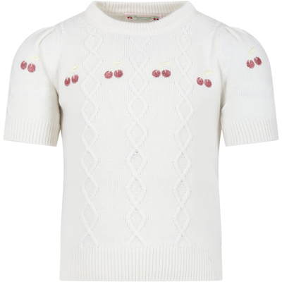 Bonpoint Kids' White Sweater For Girl With Cherries