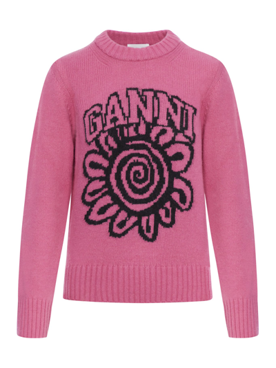 GANNI GRAPHIC O-NECK PULLOVER FLOWER