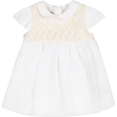 La Stupenderia White Dress For Baby Girl With Little Flowers