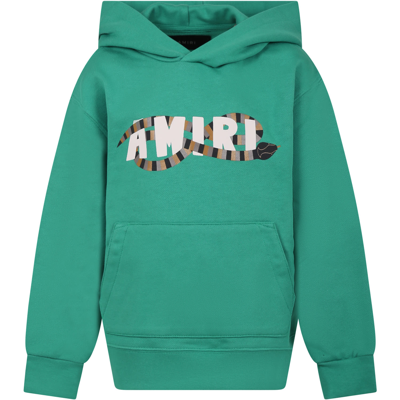 Amiri Kids' Snake Cotton Hoodie In Green