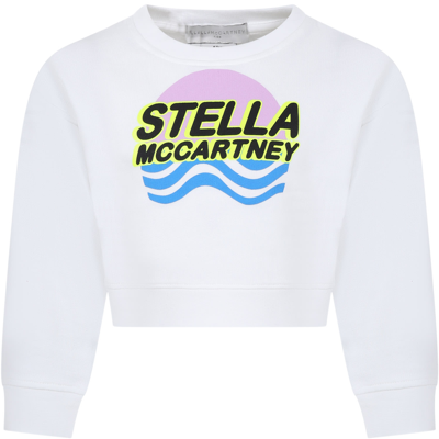 Stella Mccartney Kids' White Sweatshirt For Girl With Multicolor Logo
