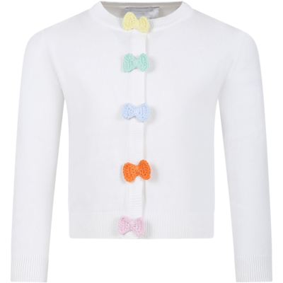 Stella Mccartney Kids' White Cardigan For Girl With Multicolor Bows