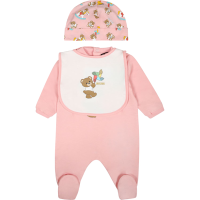 Moschino Pink Set For Baby Girl With Teddy Bear