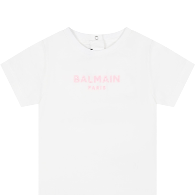 Balmain White T-shirt For Baby Girl With Logo