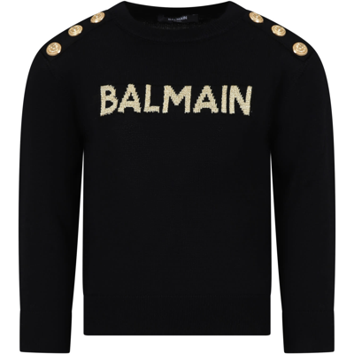 Balmain Kids' Black Sweater For Girl With Logo