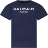 BALMAIN BLUE T-SHIRT FOR KIDS WITH LOGO