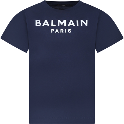 Balmain Blue T-shirt For Kids With Logo