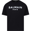 BALMAIN BLACK T-SHIRT FOR KIDS WITH LOGO