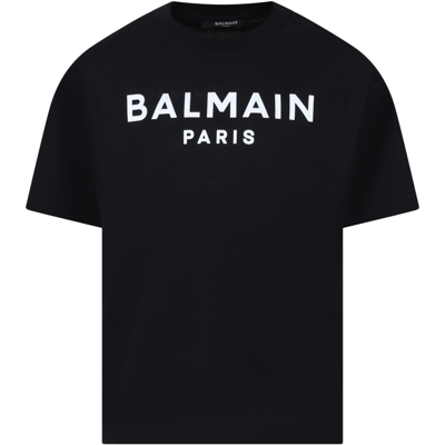 Balmain Black T-shirt For Kids With Logo