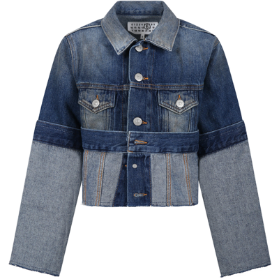 Mm6 Maison Margiela Kids' Cropped Cotton Denim Jacket In Blue