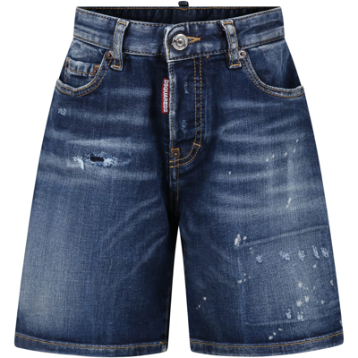Dsquared2 Kids' Blue Shorts For Boy With Logo In Denim
