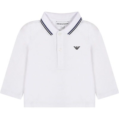 Armani Collezioni White Polo Shirt For Baby Boy With Logo