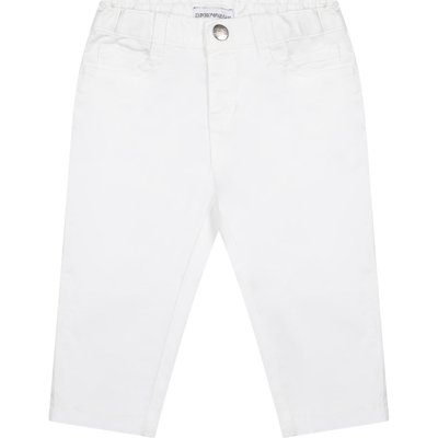 Armani Collezioni White Trousers For Baby Boy With Logo