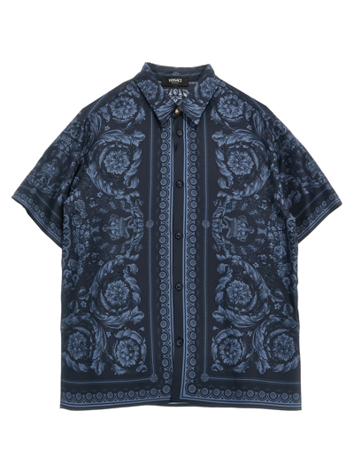 Versace Kids' Barocco Shirt In Navy Blue