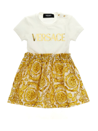 Versace Babies' Barocco Logo Dress In Multicolor