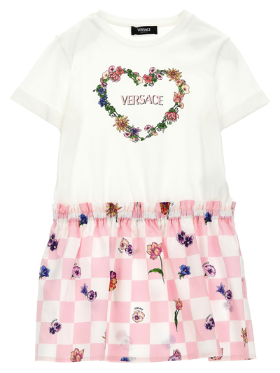 Versace Kids' Logo棉质连衣裙 In White