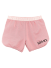 Versace Rhinestone-logo Cotton Shorts In Pink