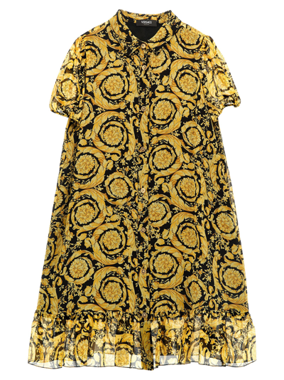 Versace Kids' Barocco-print Silk Dress In Multicolor