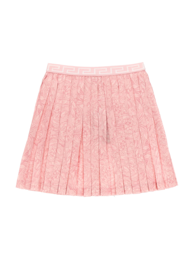 Versace Kids' Barocco Pleated Skirt In Pale Pink