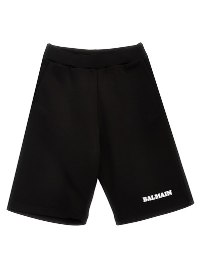 Balmain Kids' Logo-print Cotton Shorts In White/black