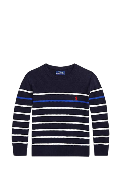 Ralph Lauren Kids' Striped Cotton Pique Sweater In Blu Navy